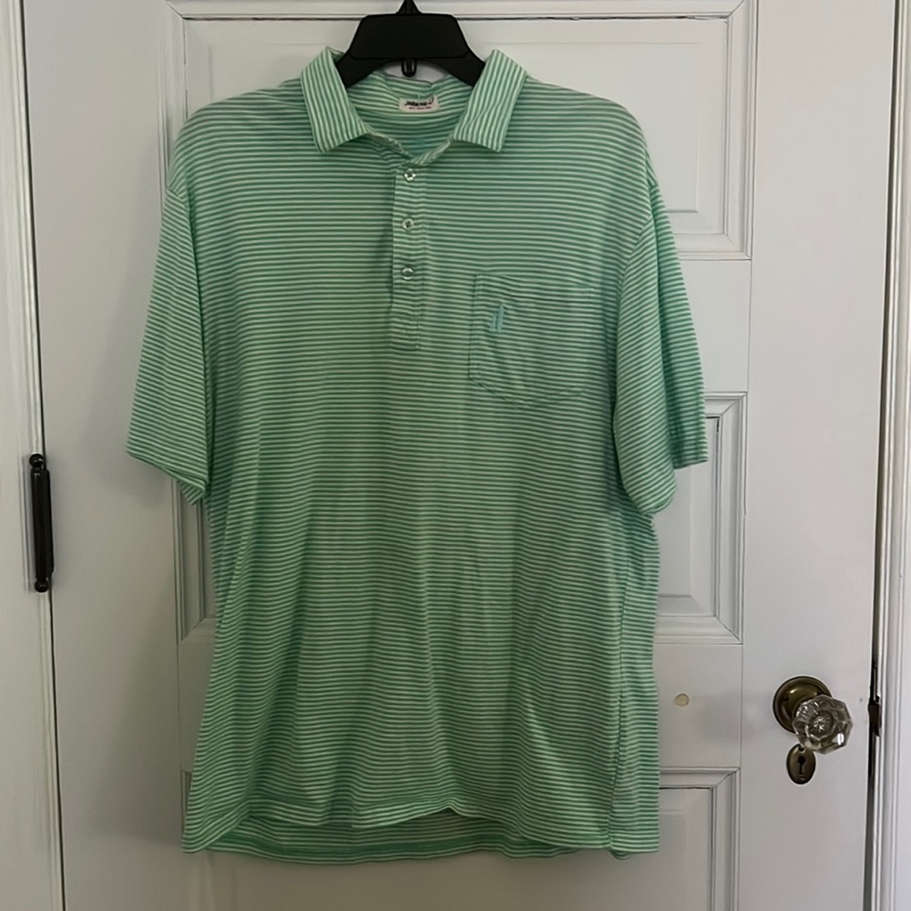 Men’s Johnnie O Green Striped Polo Size L